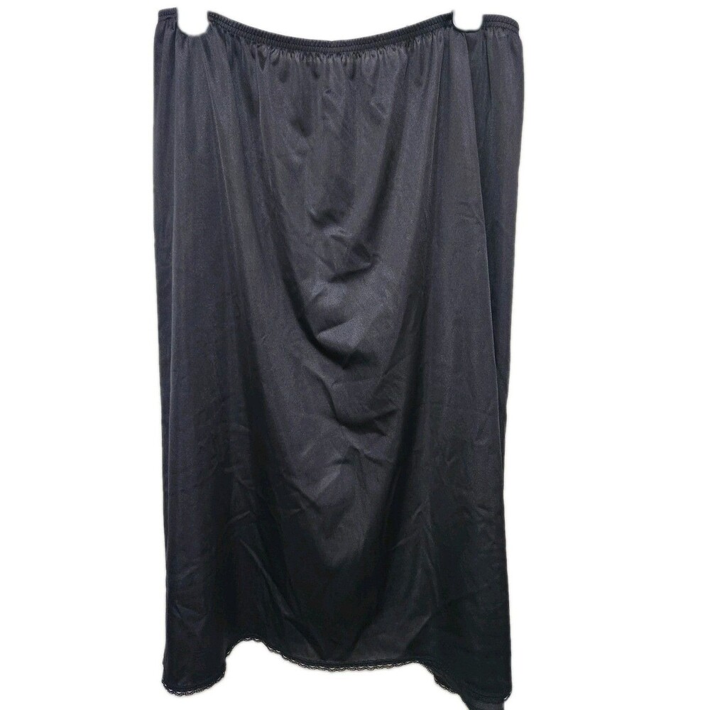 VASSARETTE Womens Black Slip Size 2XL  28. Style 11-822 VTG lace Trim back slit